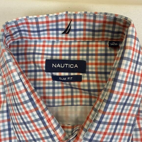 Nautica Slim Fit Red, Blue & White Plaid Button-Down Shirt – Size XL - Picture 3 of 4
